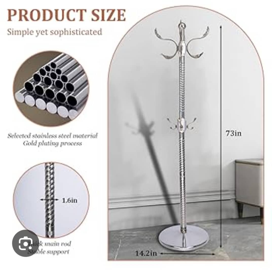 Generic Stainless Steel Coat Rack, Metal Coat Rack Freestanding,Classic Sturdy Hall Tree with disc base, For such as coats, jackets, Home Office Entryway, Hallway (Silver)